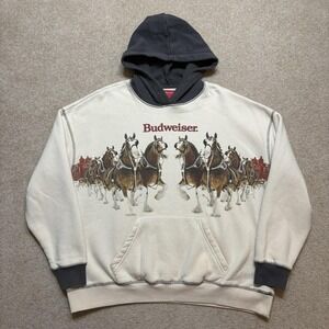 Budweiser PacSun Hoodie Sweatshirt Mens Small White Clydesdale Horse Graphic
